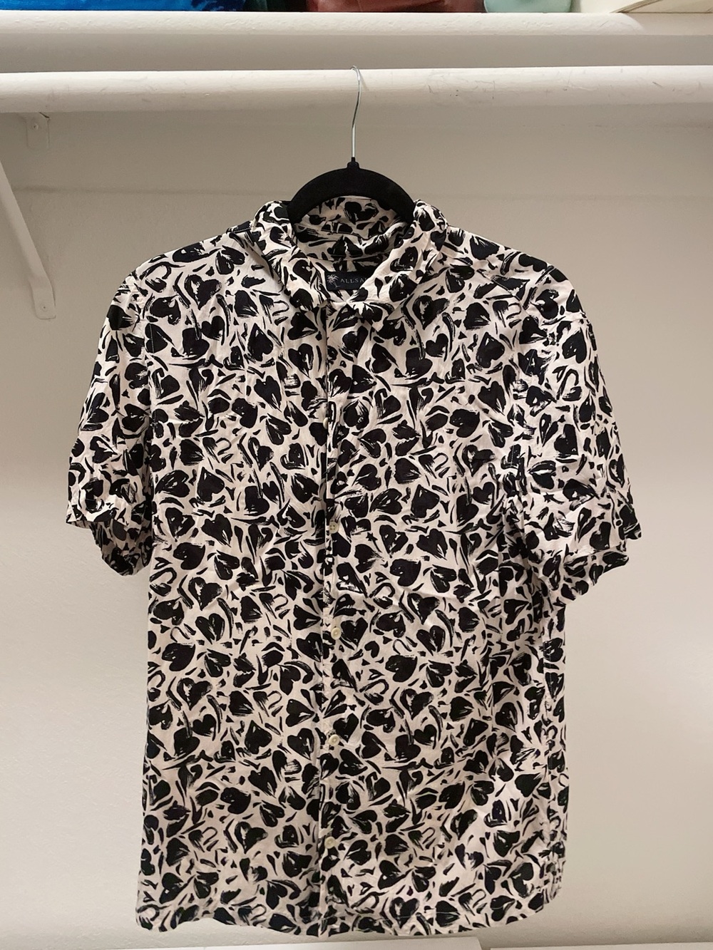 All Saints Men's Black & White Short-Sleeve Printed Shirt